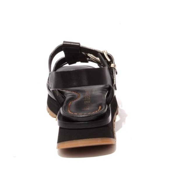 ITALIAN Black Leather Platform Slingback Sandals - Picture 5 of 8